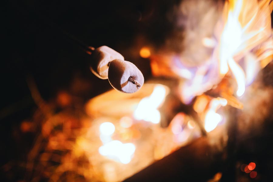 Haunted-Stories-&-Smores Roasting Marshmellows over an open fire